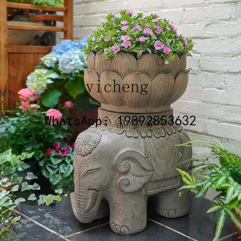 courtyard entrance guard town house elephant ornament stone pier flower pot stone drum door pier small courtyard layout