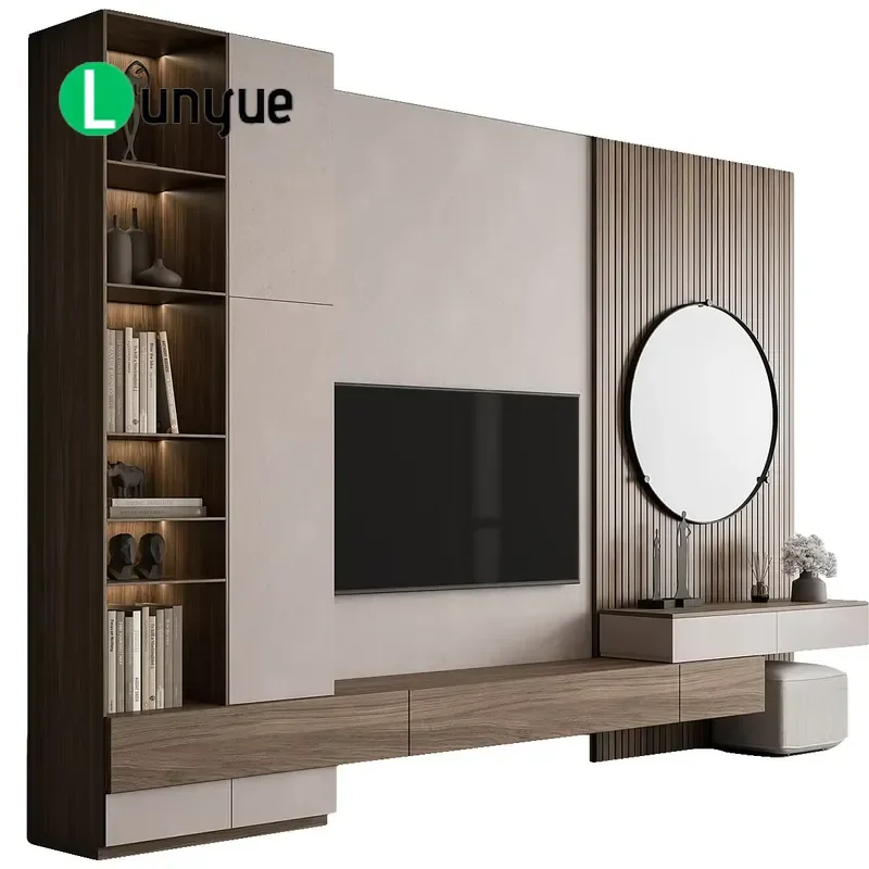 Modern Luxury Wooden TV Cabinet Wall Mounted Bedroom Furniture Unit with Dresser High End Design Storage Solution for Living