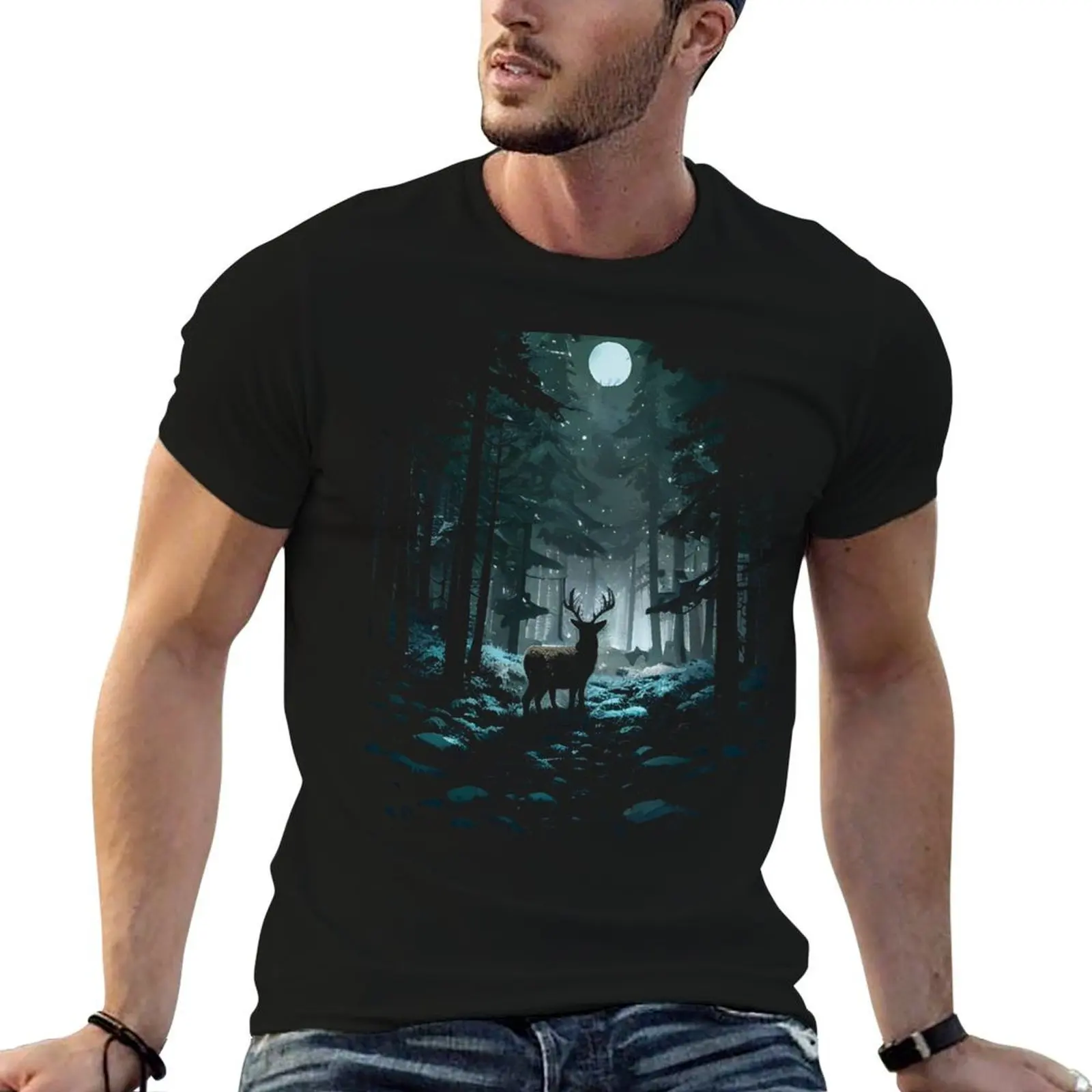 

Winter Woods Deer - Night Snow and Moon T-Shirt t shirts for man cotton g man t shirts for men t shirts for man slim fit T-shirt