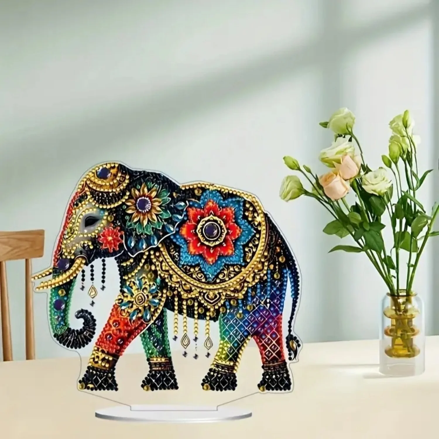 Retro Elephant Statue,2D Flat Acrylic Figurine,Home,Office,Cafe,room,Studio,display Case,Table Ornament Desktop Decor Kit