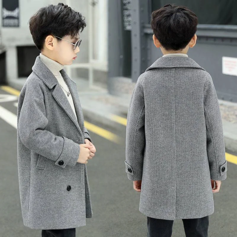 Boys Woolen Coat Overcoat Jacket Windbreak 2024 Hots Warm Plus Thicken Autumn Winter Cotton School Children's Clothing