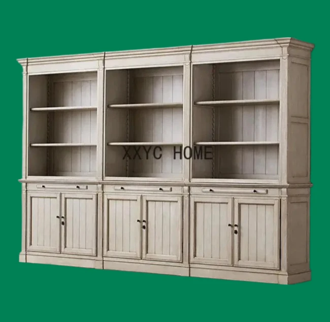

French Country Distressed Solid Wood Bookcase Display Cabinet Locker Solid Wood Cabinet