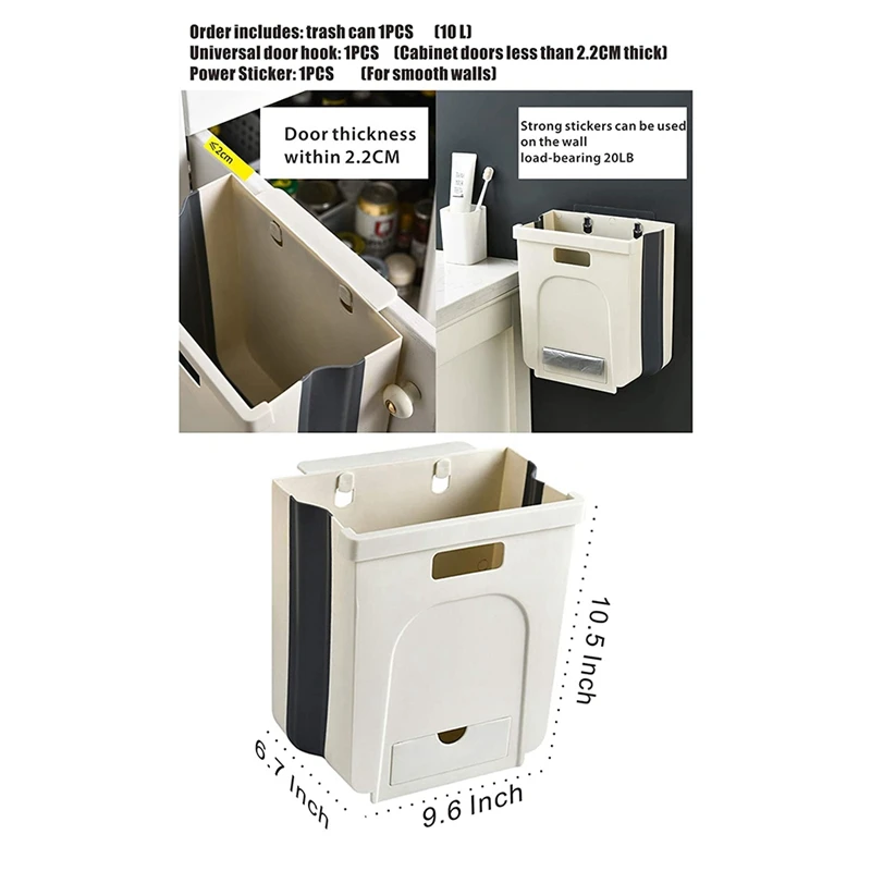 Hot SV-2.4 Gallon Under Cabinet Trash Can Pull Out 10L Hanging Under The Sink Trash Can Mini Small Collapsible Car Trash Can