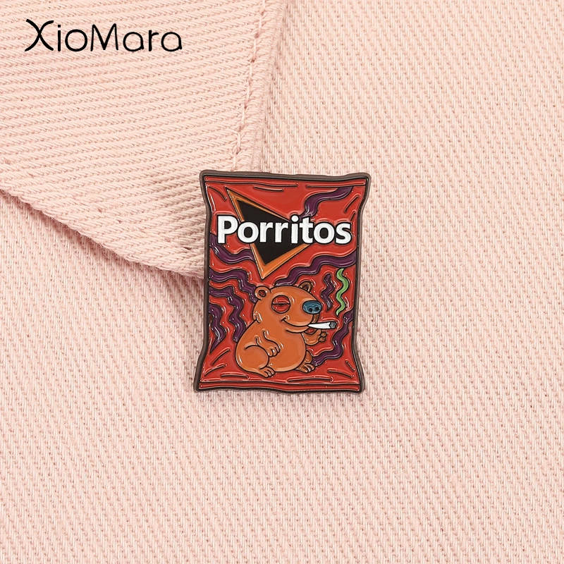 Porritos Cheese Nachos Chips Enamel Pin Funny Snacks Cute Animal Brooch Lapel Badge Fashion Jewelry Accessories Gift for Friends