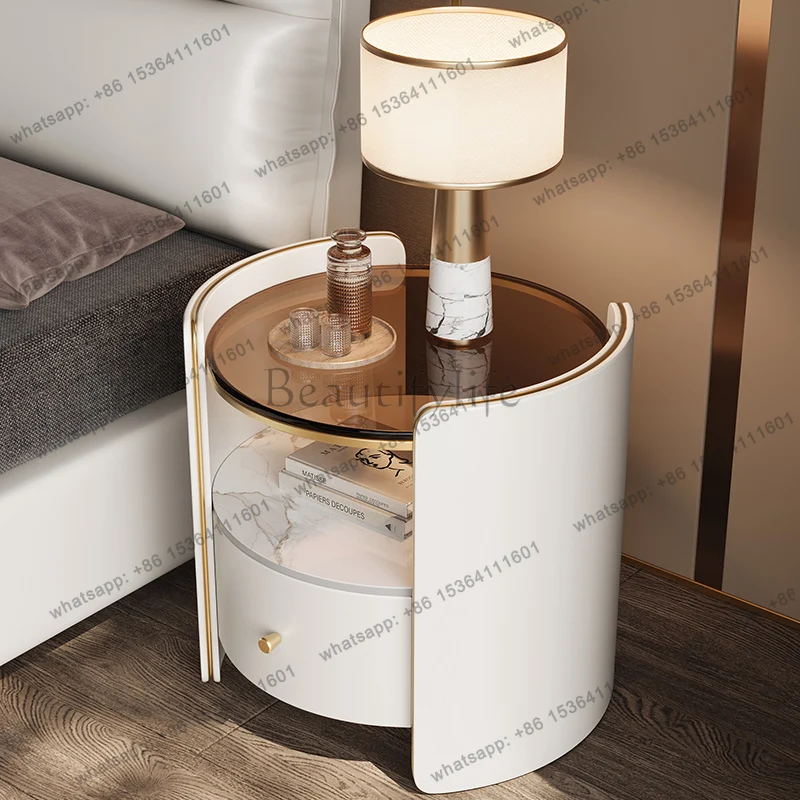 

new round bedside table light luxury high-end bedside table simple modern solid wood small storage