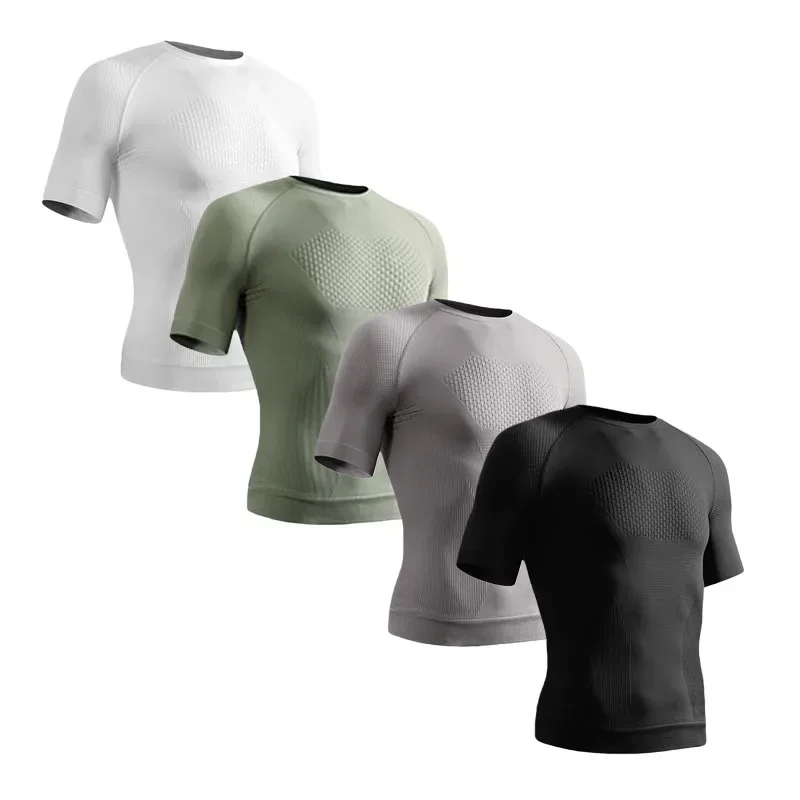 Summer Men Compression Gym Running T Shirt Breathable Short Sleeve T-Shirt Man Casual Tops Seamless Fitness Shirts Man Clothes image 4