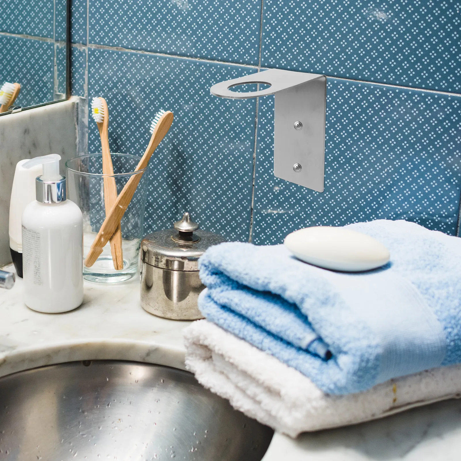 

Stainless Steel Wall-Mounted Soap Dispenser Holder No Drilling Bathroom Liquid Soap Pump Storage Rack Shower Gel Bottle Holder