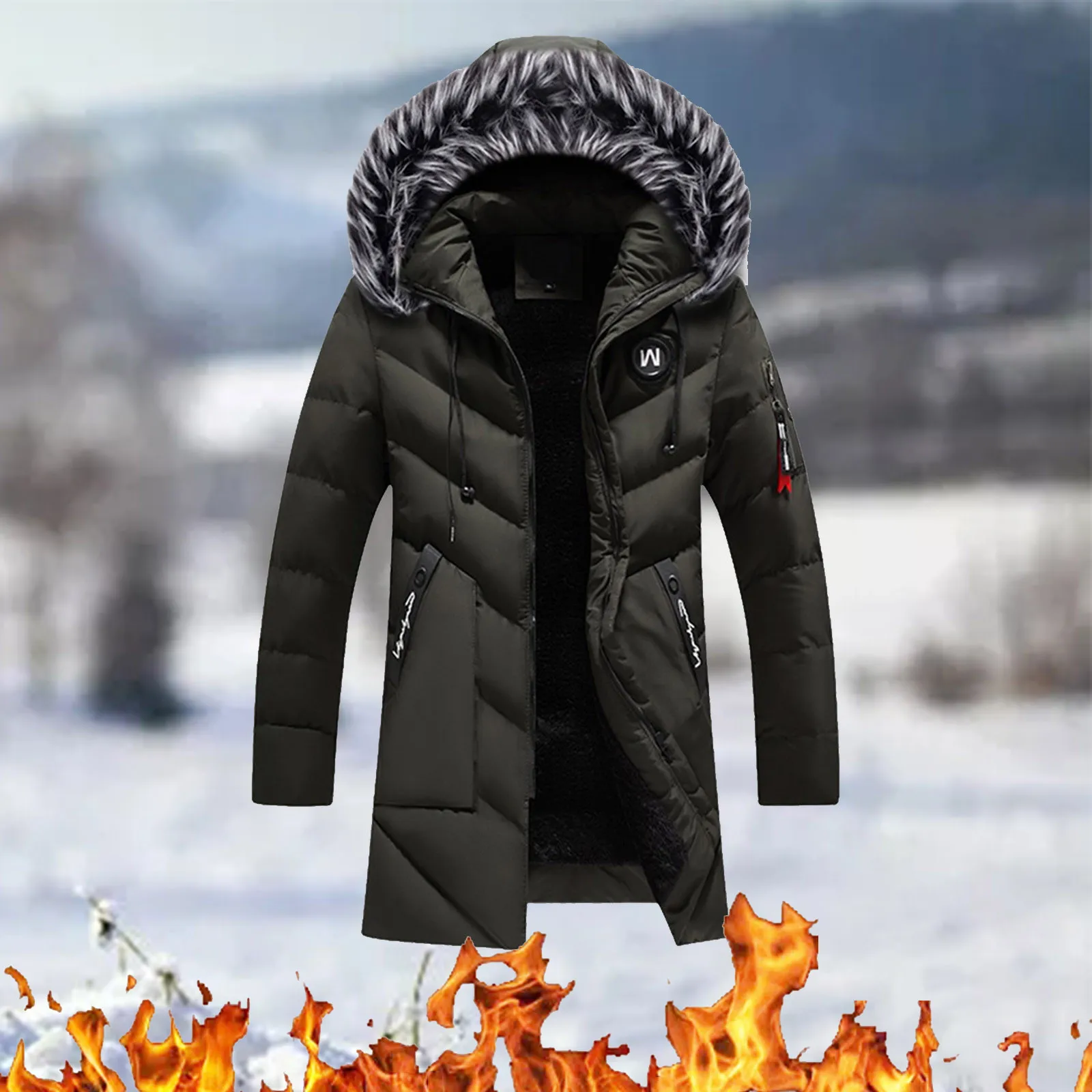 Men's Windbreaker Plus Size Thick Fleece Winter Jacket Fashion Fur Hooded Warm Cooton Parka Male Solid Cotton Outwear Coats 2025