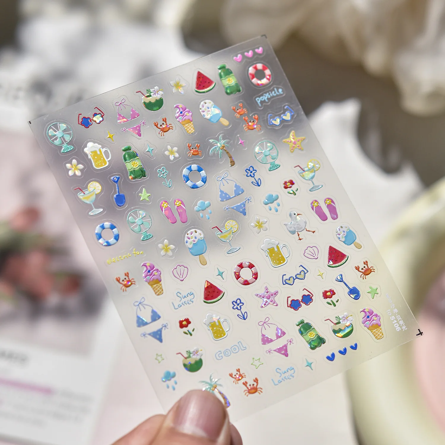 Adesivi per unghie di alta qualità Laser Jelly Beach Style Anguria Gelato Nail Art Decal Design speciale Strumento per manicure T-5099