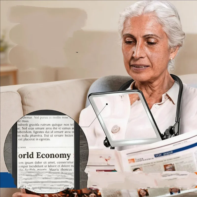 3X Hd Led Reading Magnifying Lamp with Usb Charging, Neck-Worn & Handheld, Tabletop, Specialized for Elderly