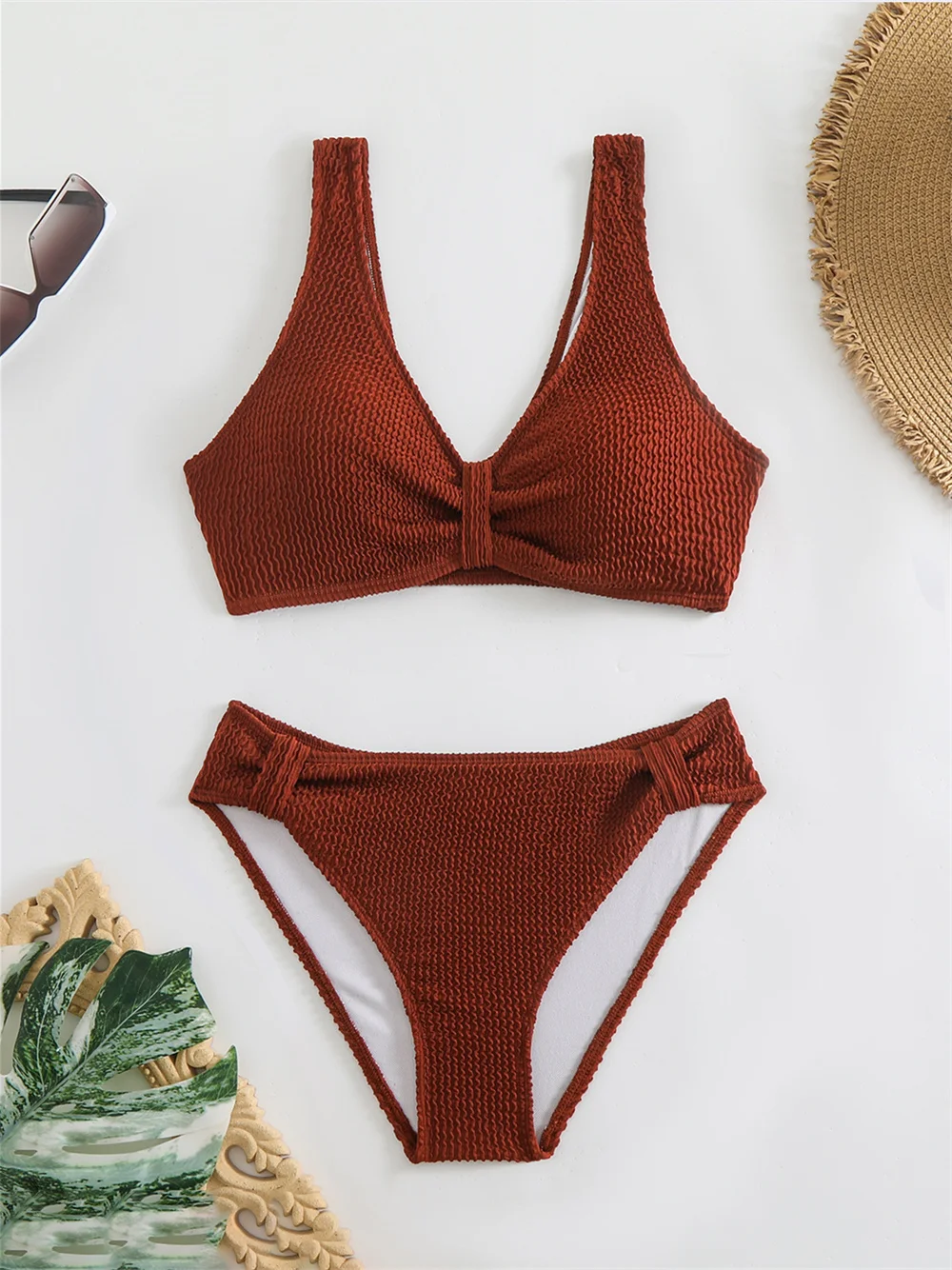 Bikini azul Vintage, traje De baño con realce, costilla arrugada, traje De baño para vacaciones, traje De playa para Mujer, traje De baño Y2K Tankini, Bikinis De Mujer