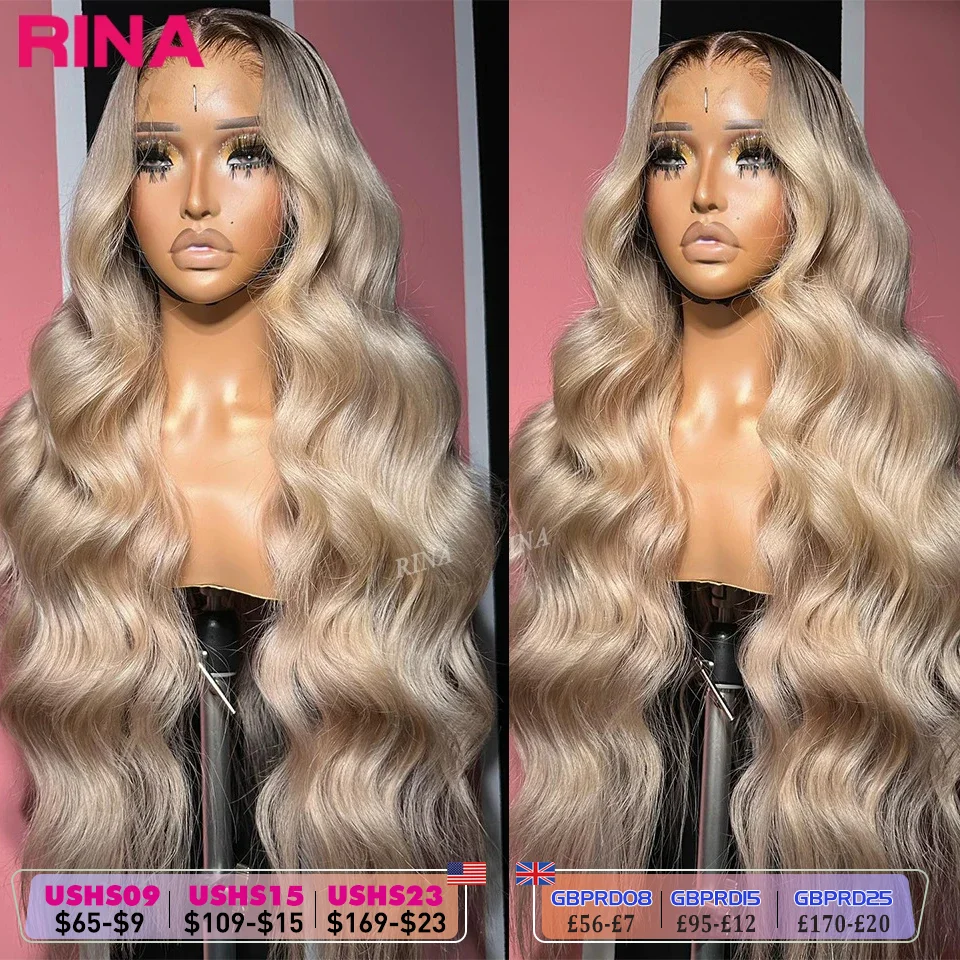 13x6 Ombre Blonde With Root Colored Lace Front Wigs For Women Human Hair Body Wave Ombre Ash Blonde Lace Frontal Wig
