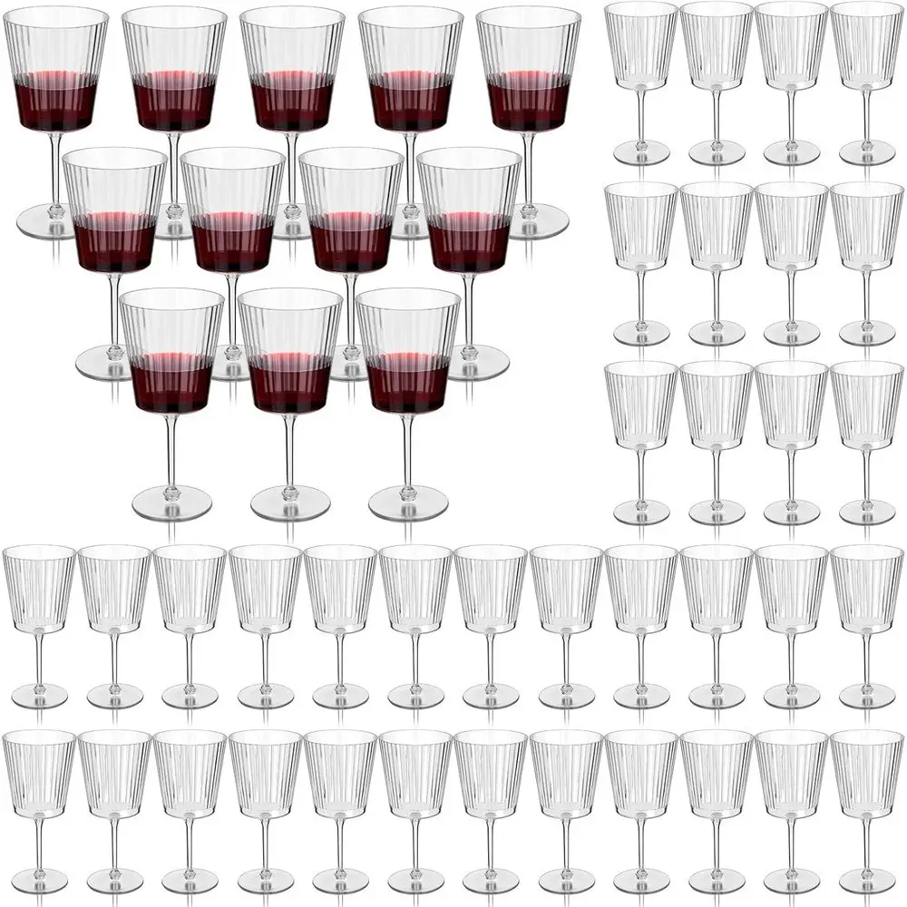 

Plastic Ribbed Wine Glasses 13 oz Acrylic Champagne Lutes with Stem for Unbreakable Reusable Cocktail and Party Supplies