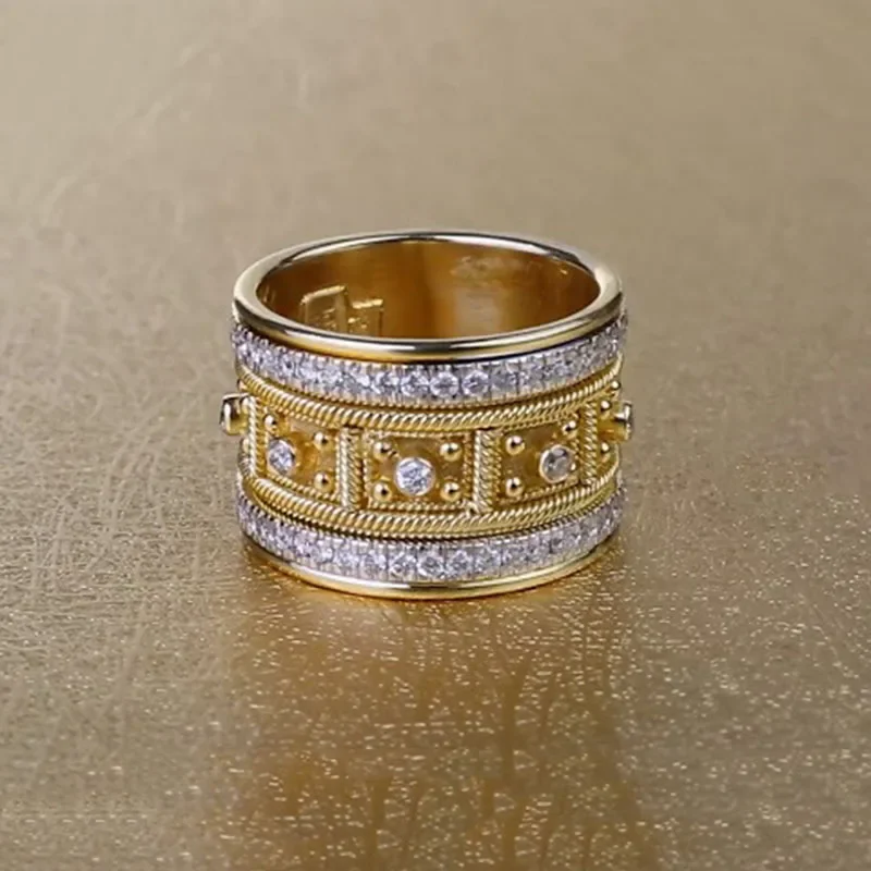 Luxury Brand Big Golden Color Finger Rings for Men Women Fine Jewelry Cubic Zircon Micro Paved Rhinestone Wedding Gift O4P116