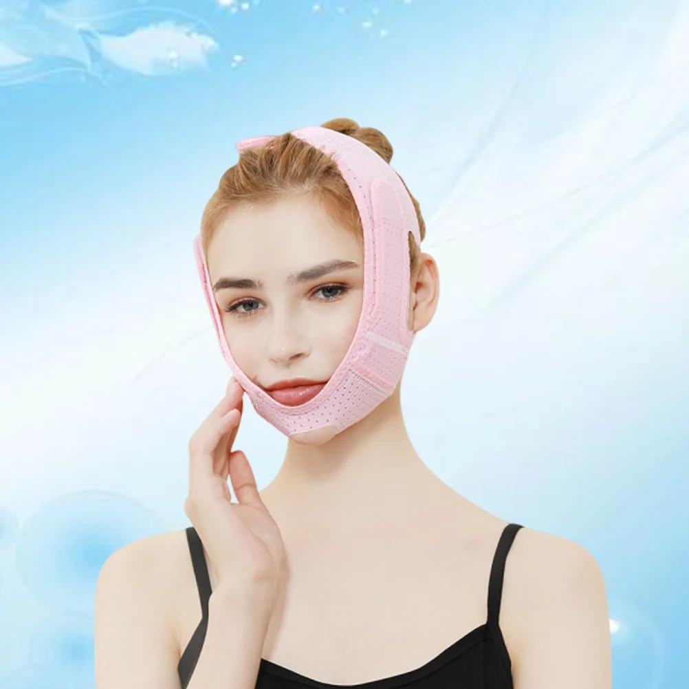 حزام تنحيف الوجه والذقن 073 شريط رفع الوجه الوردي قابل للتنفس وصديق للبشرة يدعم أداة العناية بالوجه #2