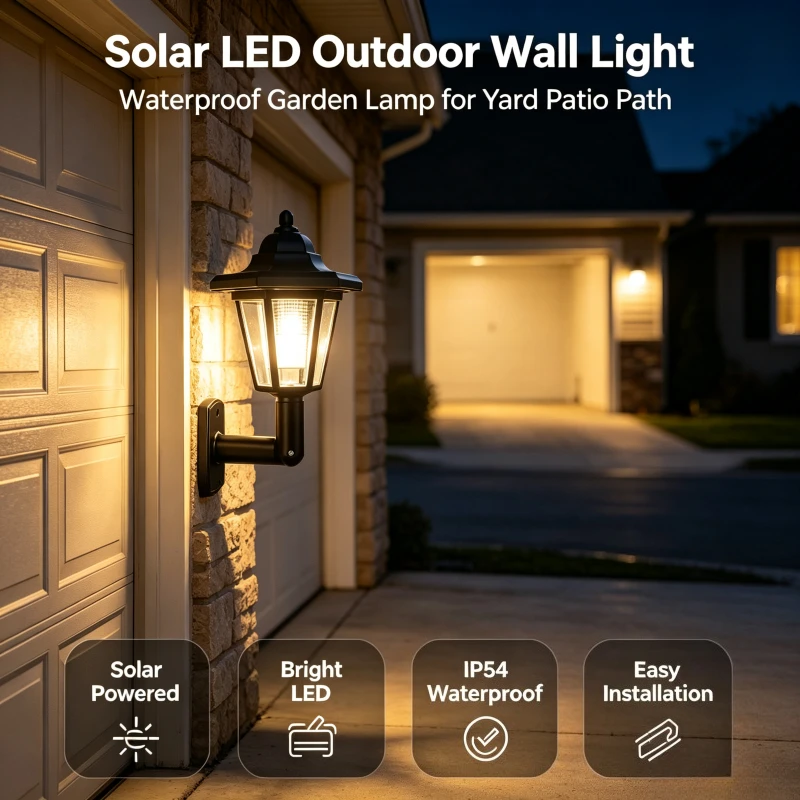 Outdoor Solar Wall Lamp Waterproof Yard Patio Pathway Light Porch Balcony Fence Garden Landscape Path Lawn Park Villa Courtyard