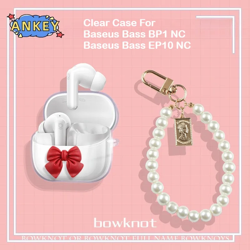 for Baseus Bass EP10 NC / BP1 NC Case Protective Transparent Clear TPU Covers Bluetooth Earphone carry Pearl Chain Pendant