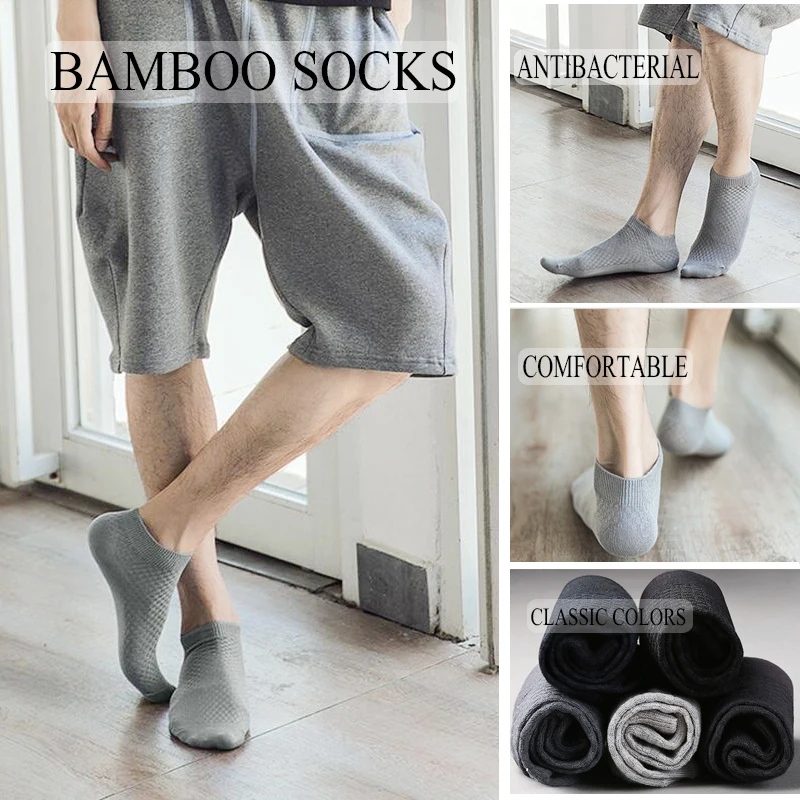 5Pairs/Lot Men High Quality Bamboo Fiber Socks Breathable Soft Black Casual Spring Summer Socks Antibacterial Comfort Gift Socks