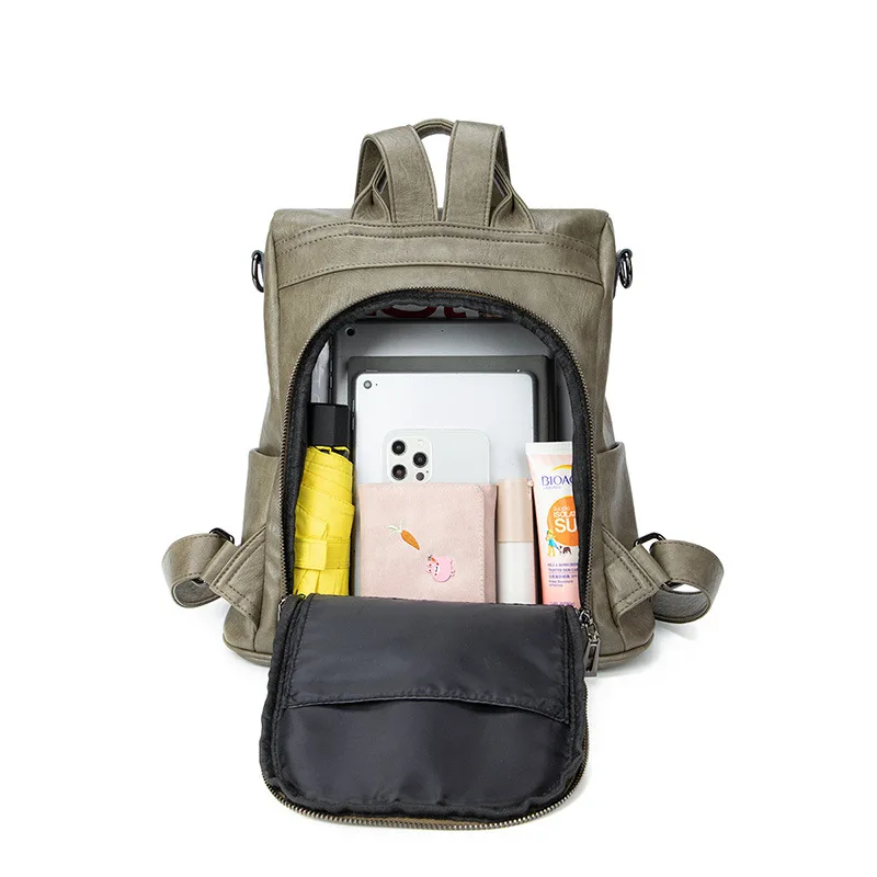 Korean Style Women's Backpack, New Versatile Soft Leather Backpack, Large Capacity Casual Anti-Theft Multi-purpose Travel Bag view 4