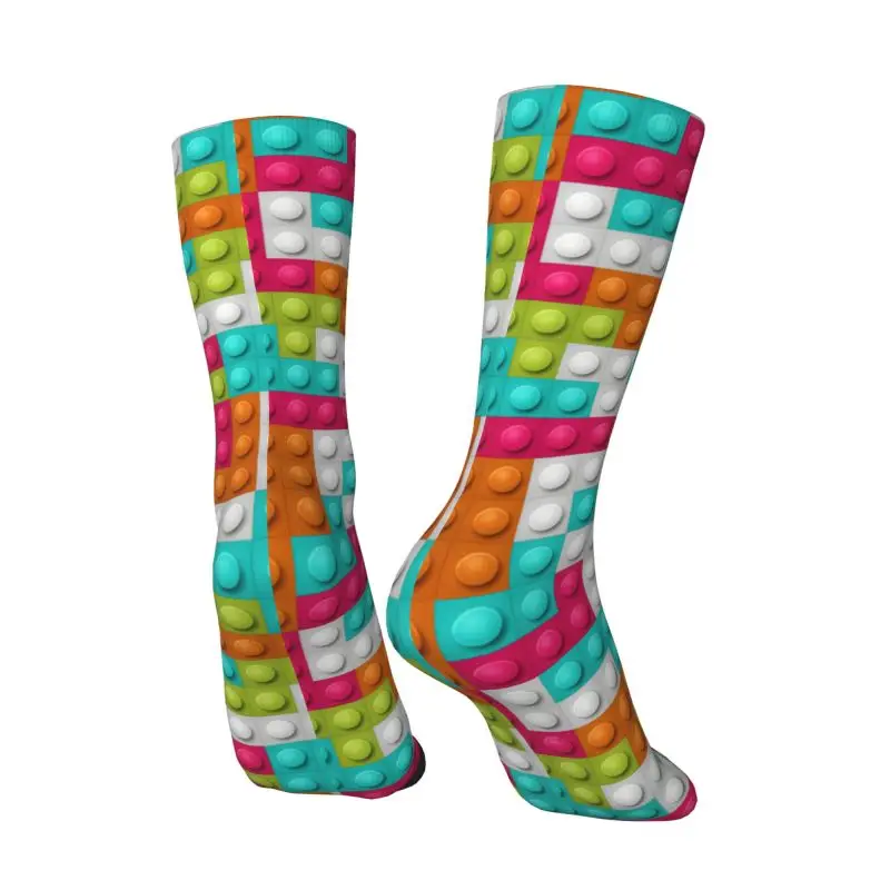 Custom Kawaii Men's Colorful Building Blocks Pattern Dress Socks Unisex Comfortable Warm 3D Printing Crew Socks