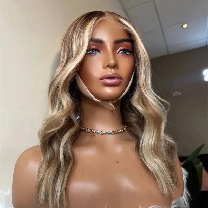 Women's Wig 13x4 Ombre Creamy Blonde Brown HD Invisible Synthetic Lace Front Wig Original Factory Wig Heat Resistant Fiber Wig