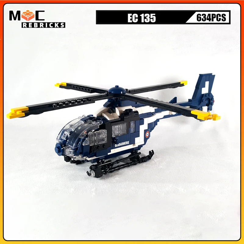 Multi-purpose Light Twin-engine Helicopter EC 135 Passenger Aircraft MOC Building Block Assembly Airplane Model Kids Bricks Toys