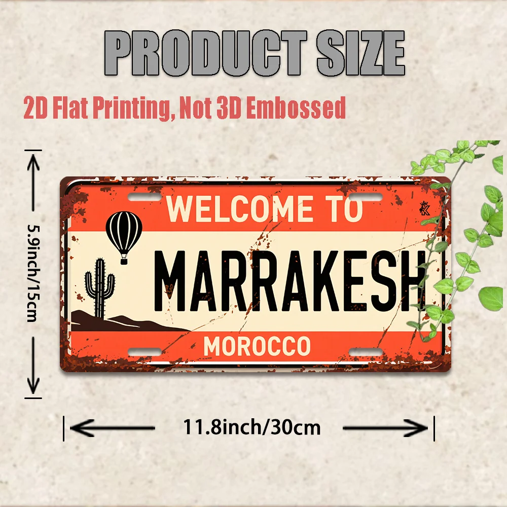 2D Flat,1pc,Vintage Metal Sign, Only for Decoration, Decorative Sign (15x30cm), WELCOME to MARRAKESH Aluminum Sign, Home Decor