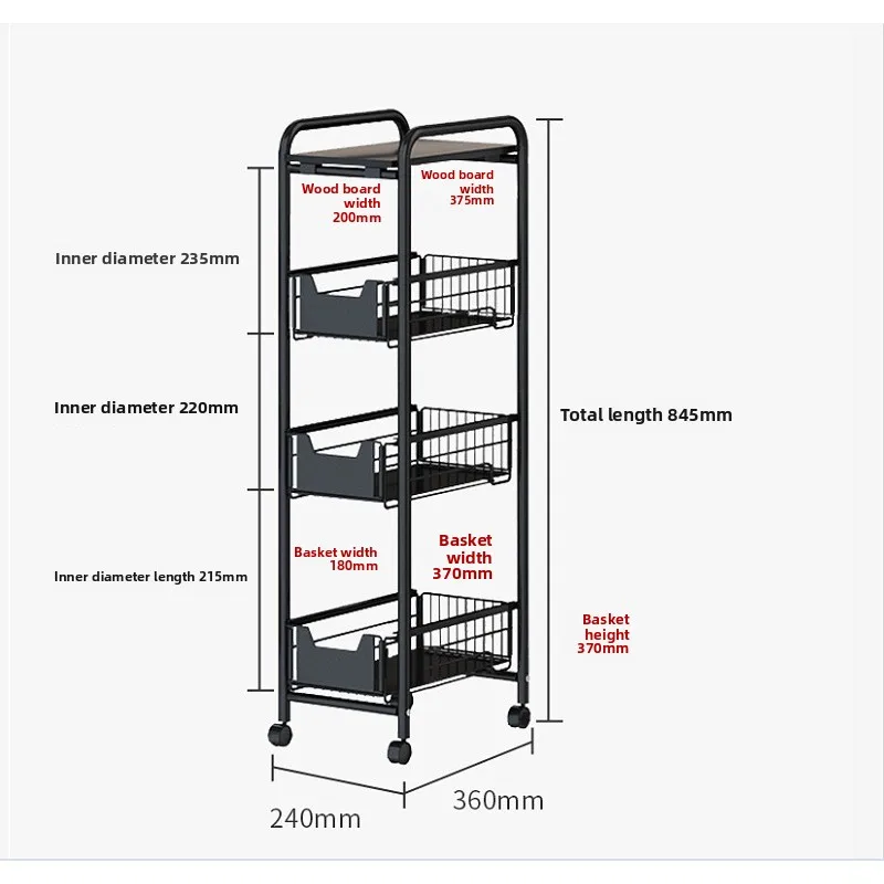 

Kitchen wrought iron narrow slot rack, floor slot with wheels, household corner drawer storage