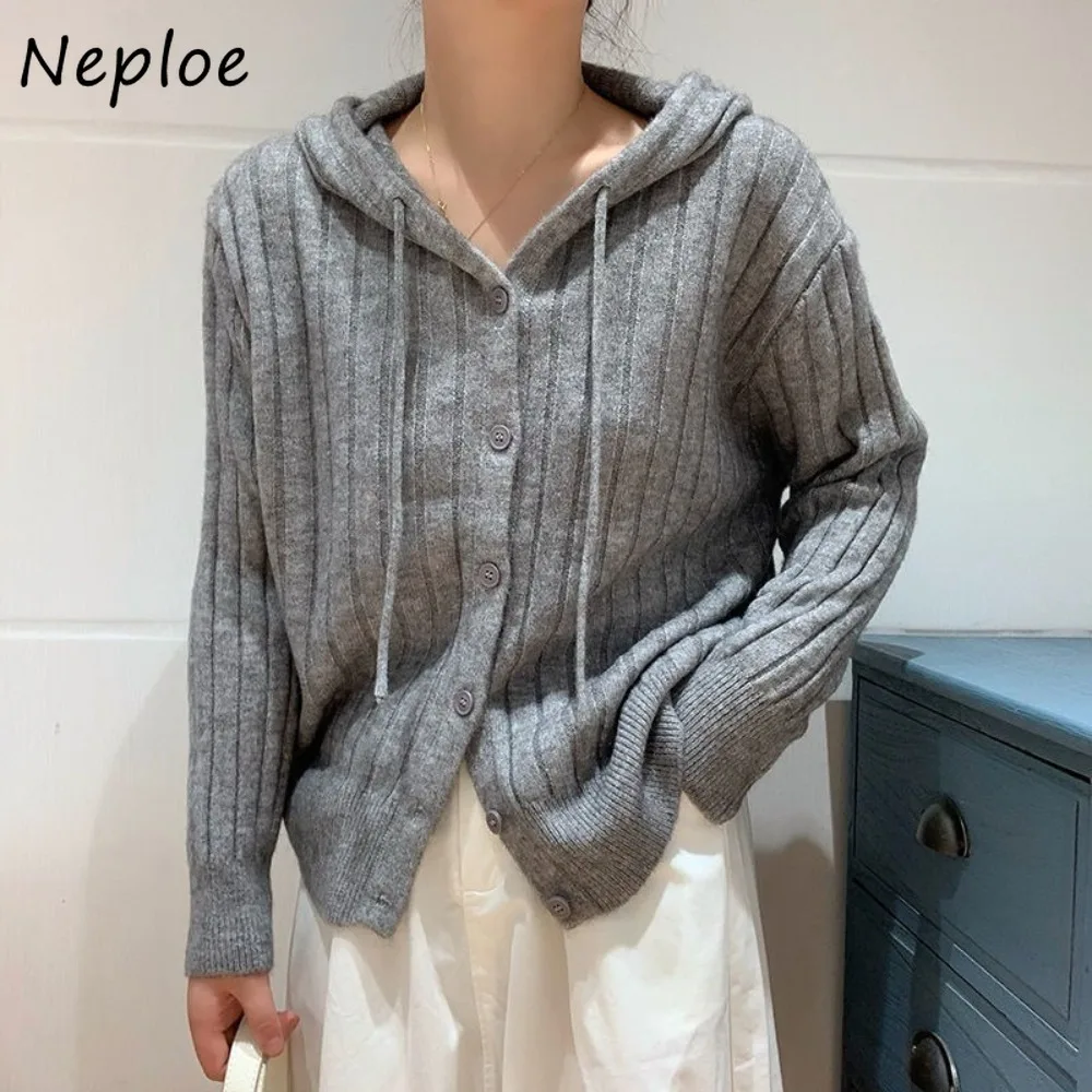 

Neploe Корейский повседневный универсальный кардиган в полоску, вязаная толстовка, однотонный офисный женский джемпер на шнуровке, однобортный простой вязаный