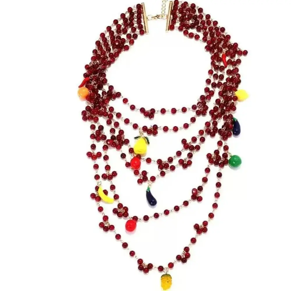 

Handmade Beaded Multi-layered Crystal Necklace Luxury Colorful Fruit Pendant Long Necklace European American Style Bohemian