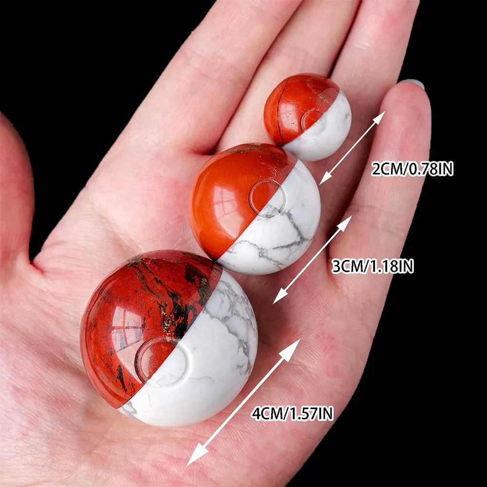 1Pc 2-4CM Red Jasper Howlite Natural Crystal Magic Poke Ball Healing Gemstone Quartz Sphere For Toy Home Decoration DIY Gifts