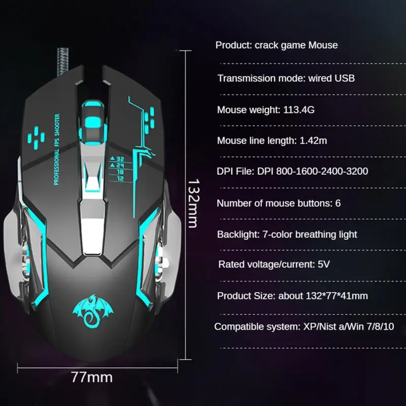 Programming Gaming Mice X6 Silent Click 7-color Breath Light Stable Bottom Plate Ergonomic For Desktop Laptop Wired Mouse