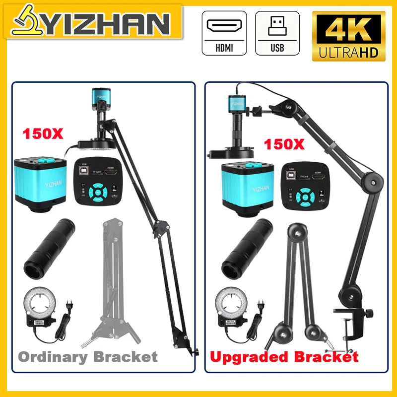 YIZHAN 150X Zoom Lens Electronic Digital Microscope 4K 48MP HD Soldering Camera HDMI USB IMX327 Microscopio Tools Stand Repair