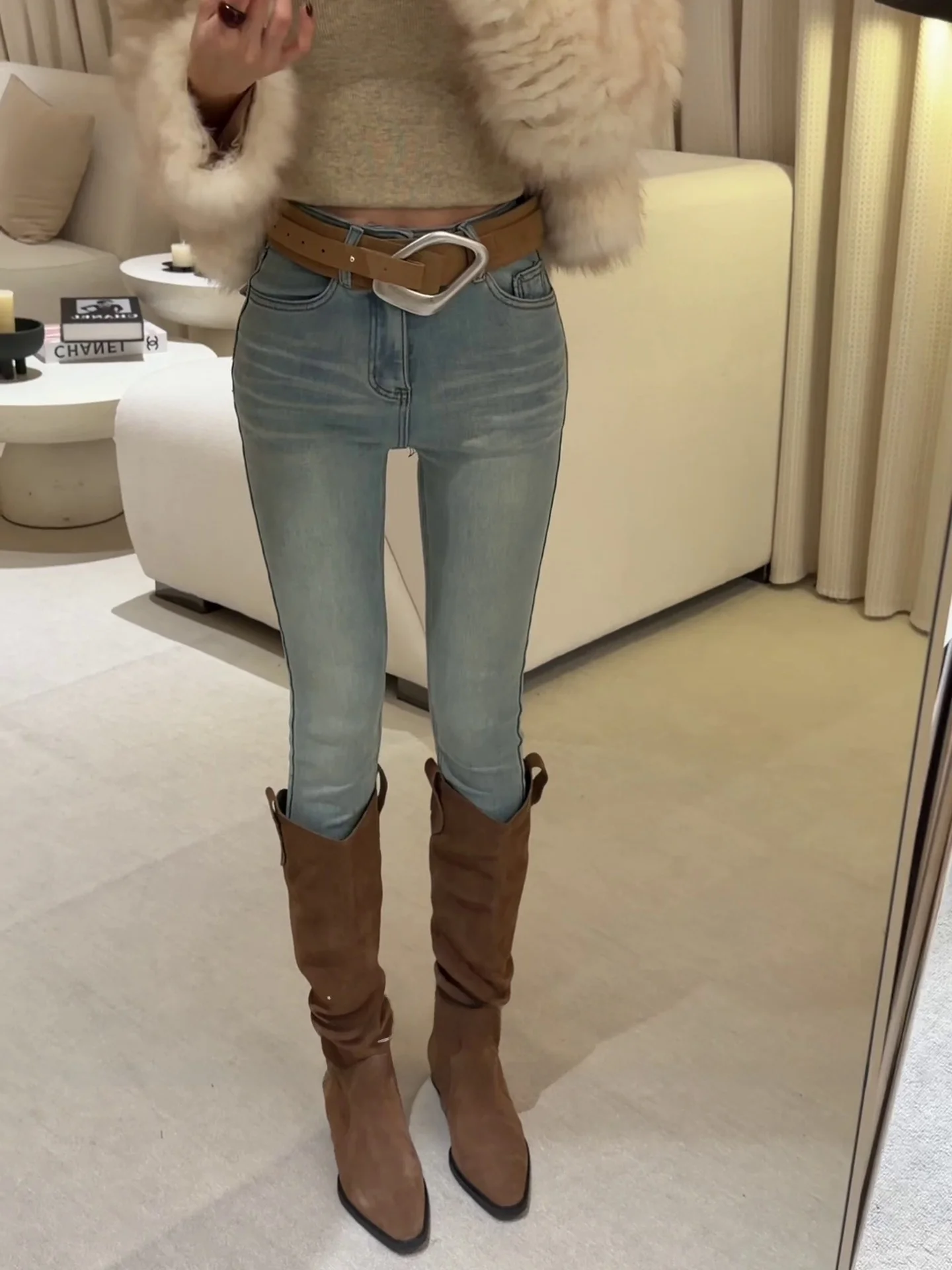 

Джинсы с высокой талией на флисовой подкладке, женские, облегающие, эластичные, повседневный стиль, осенняя мода, большие размеры, юбка-карандаш, брюки