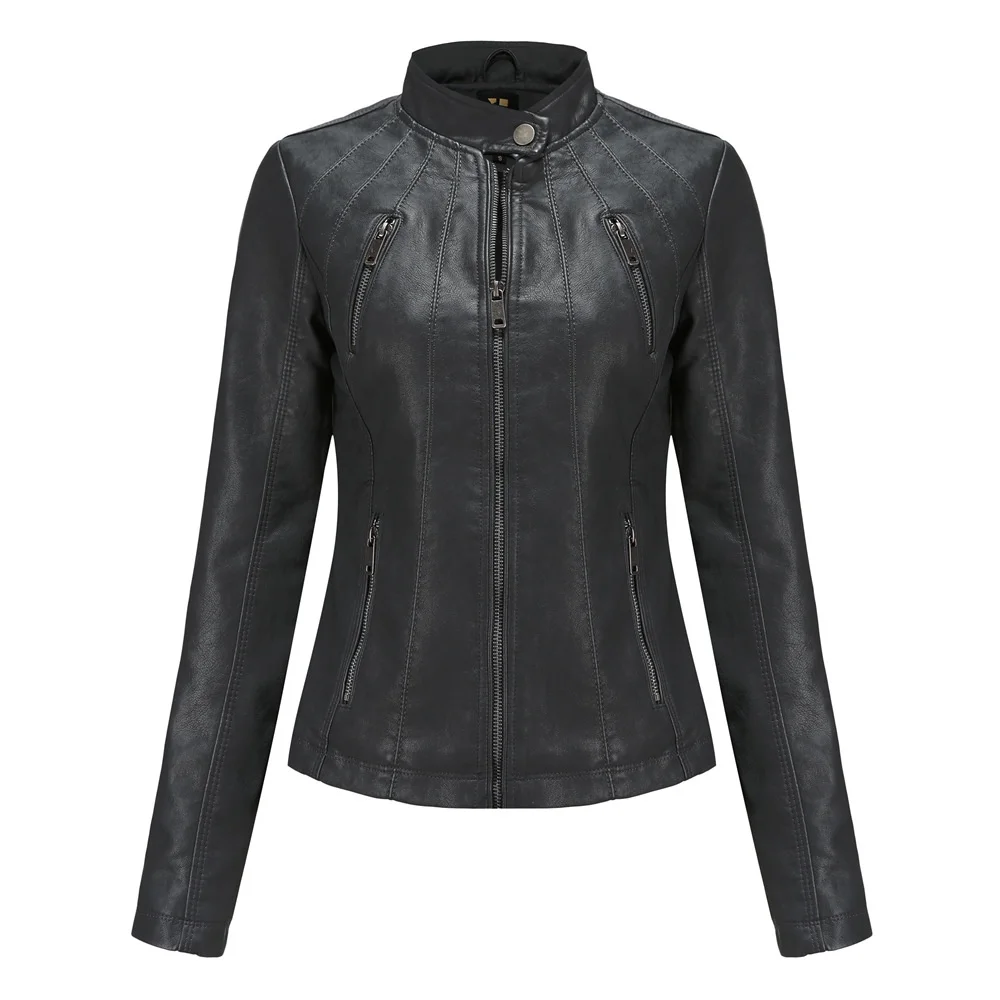 Europäische neue Damen beliebte kurze Lederjacke Damen dünne Jacke Frühling und Herbst Jacke Lederjacke