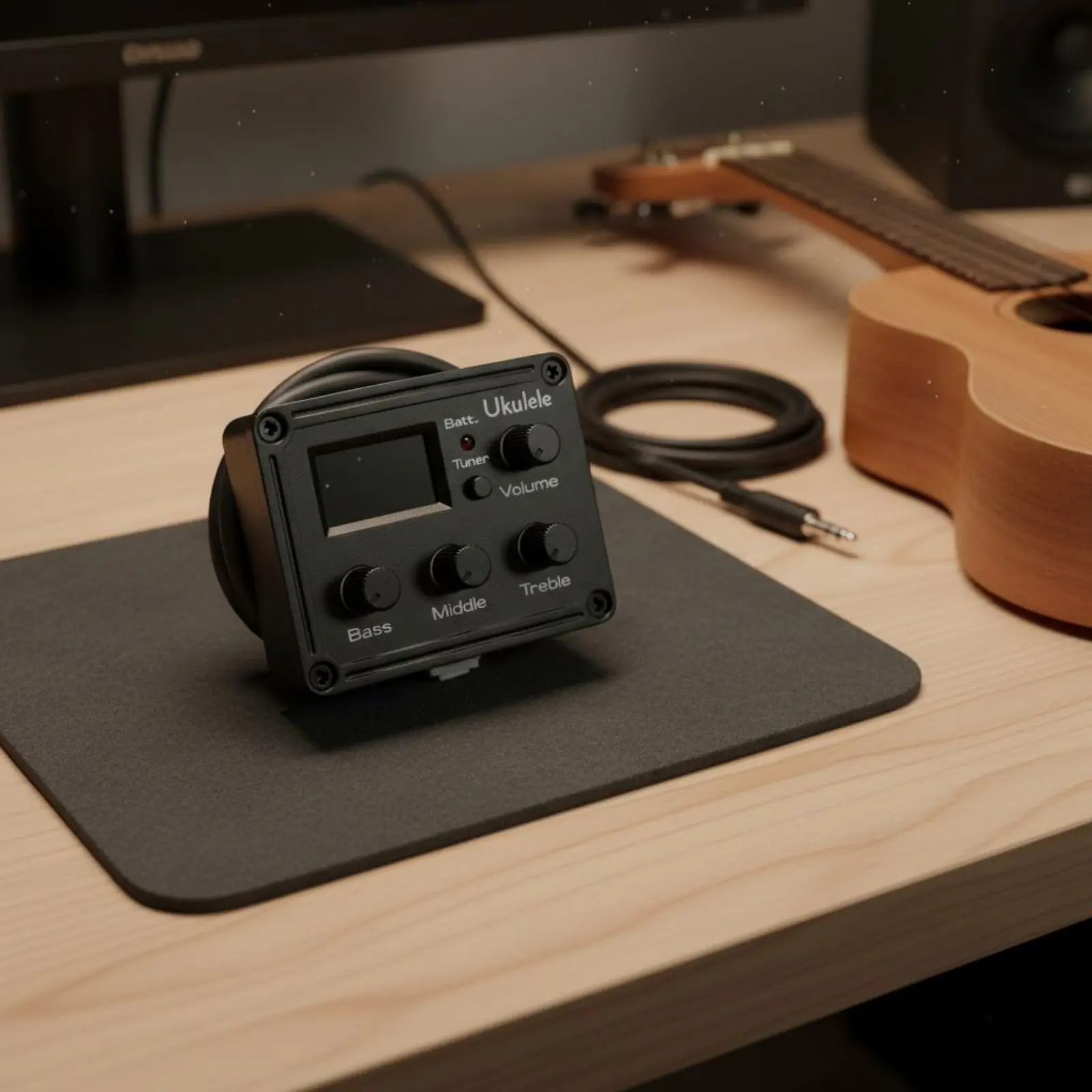 Ukulele Pickup Low Battery Indicator Ukulele Preamp Tuner 4-String Guitar Pickup System Portable Music Accessory Lightweight