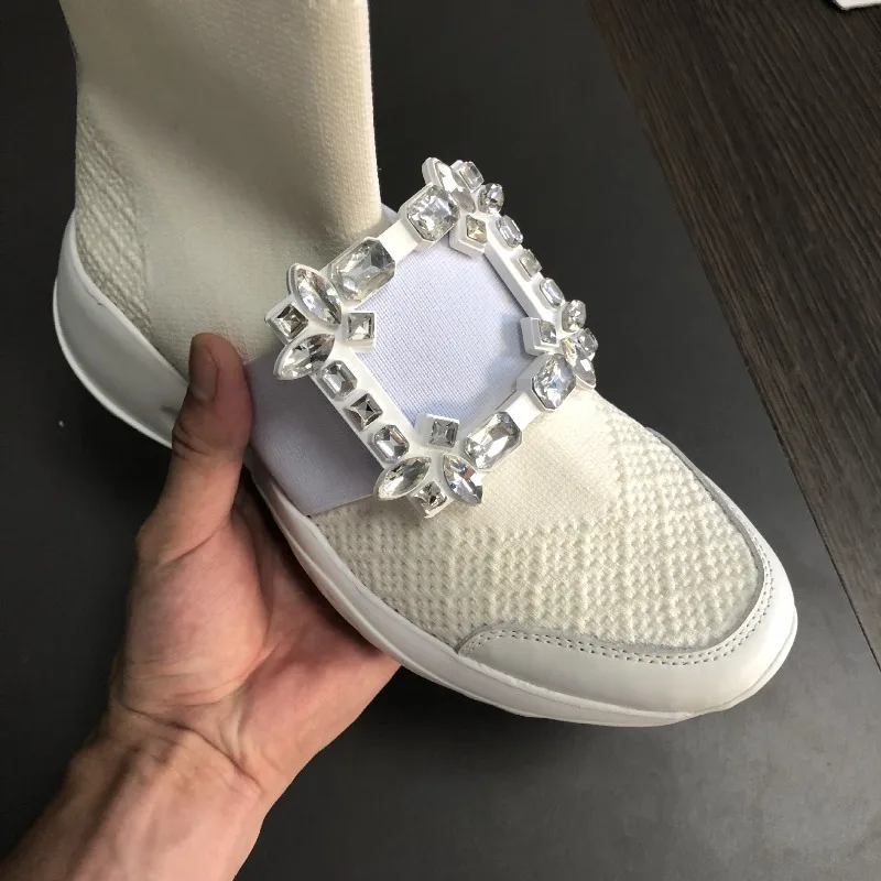 ファッションデザイナーの女性用靴高級ラインストーンチャンキー - Sock Boot Women のレビューと価格