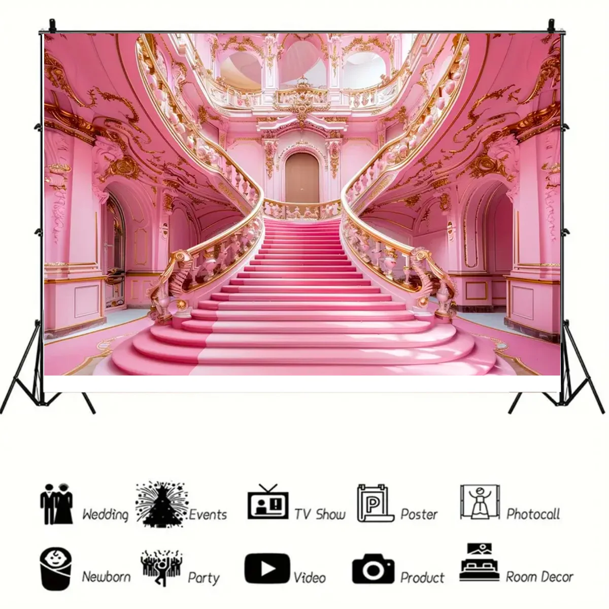 Pink Castle Staircase Photo Background Birthday Party Wedding Bridal Shower Decor  Background Portrait Photography Studio Props