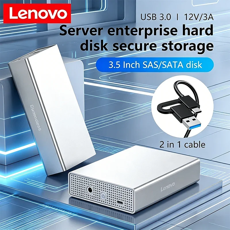 

Lenovo SAS Hard Drive Enclosure USB C External HDD Case 2.5/3.5 Inch SAS/SATA Support up to 20GB Disk Speed 5Gbps