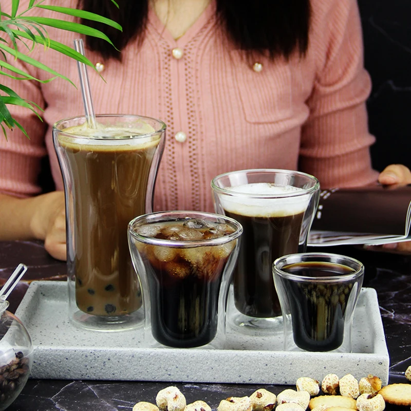 JUSTINLAU 1/2/4Pcs Double Wall Glass Coffee Cup Heat Insulation Transparent Water Cup Breakfast Glass Cold Drinks Beer Mug