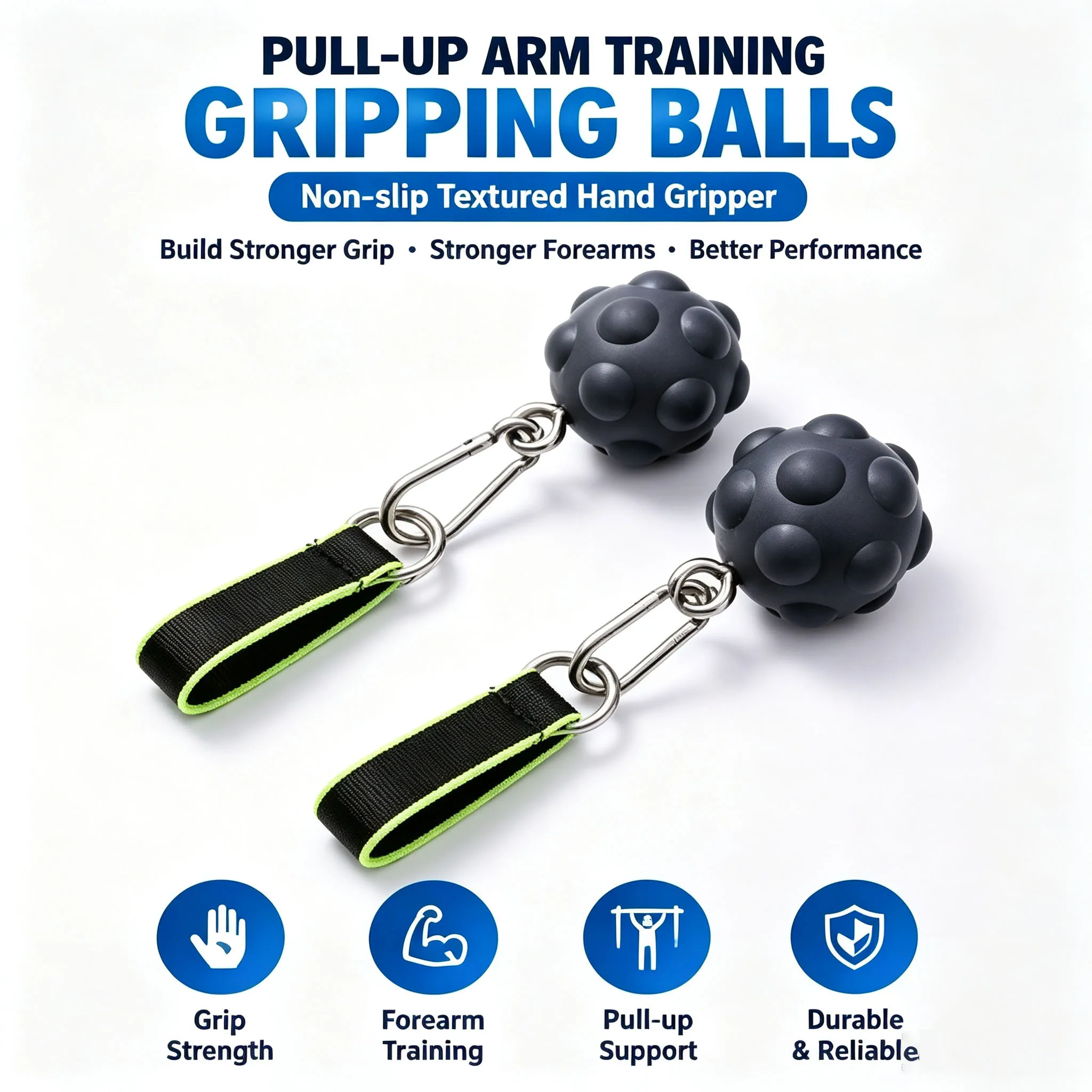 Pull-up Arm Training Gripping Balls Non-slip Textured Hand Gripper with Nylon Strap Forearm Grip Strength Training for Gym Home