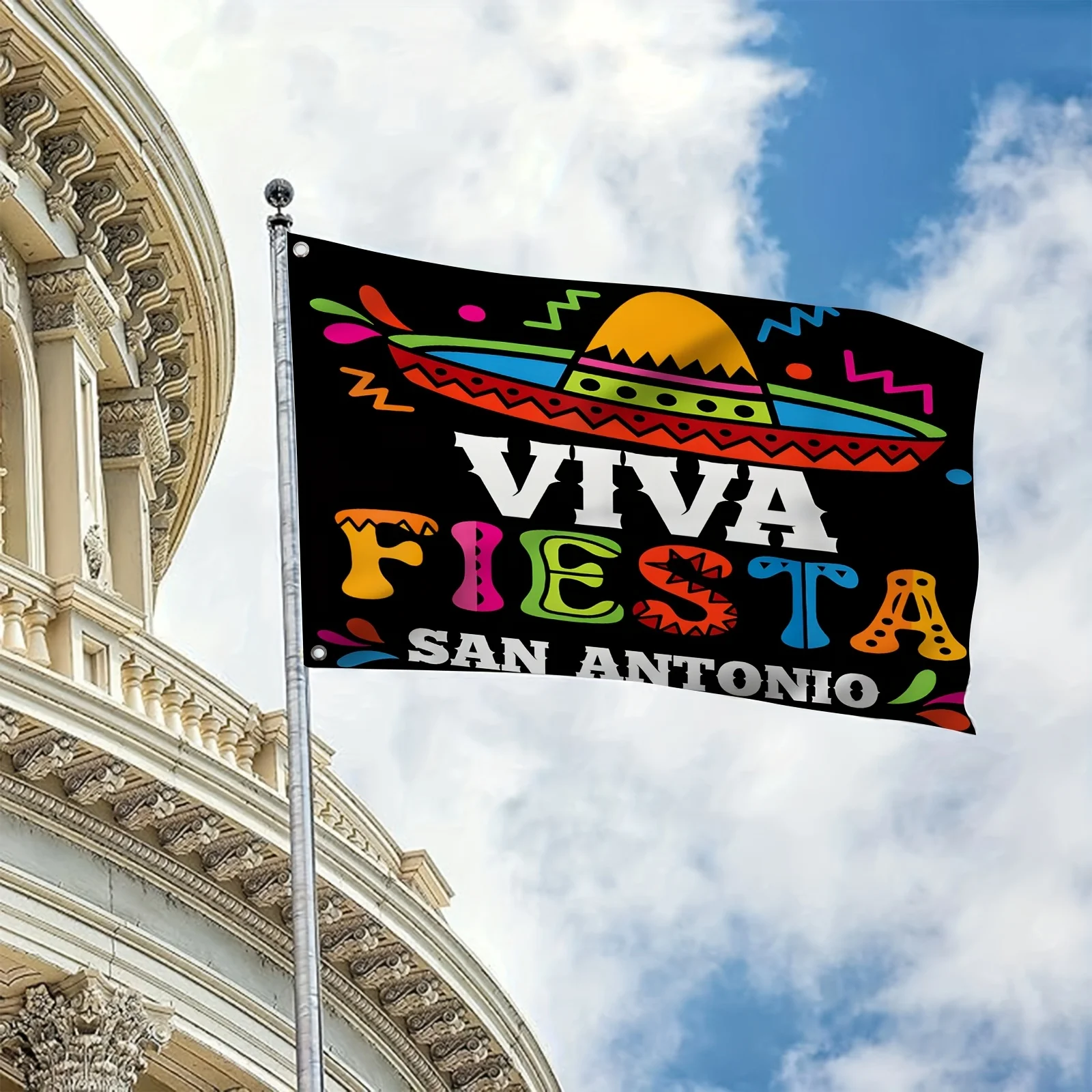 Viva Fiesta San Antonio Sombrero Flag for Cinco de Mayo Party Decor Durable Polyester Garden Yard Banner