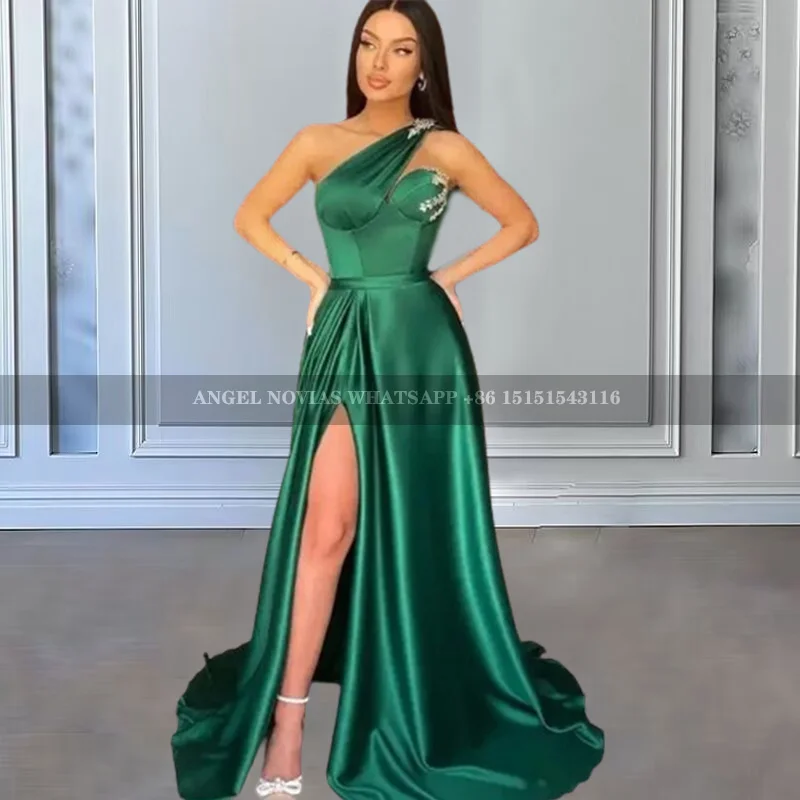 Customized Long A Line Green Bridesmaid Dress with Slit Evening Prom Formal Party Birthday Celebrity vestidos de coquetel