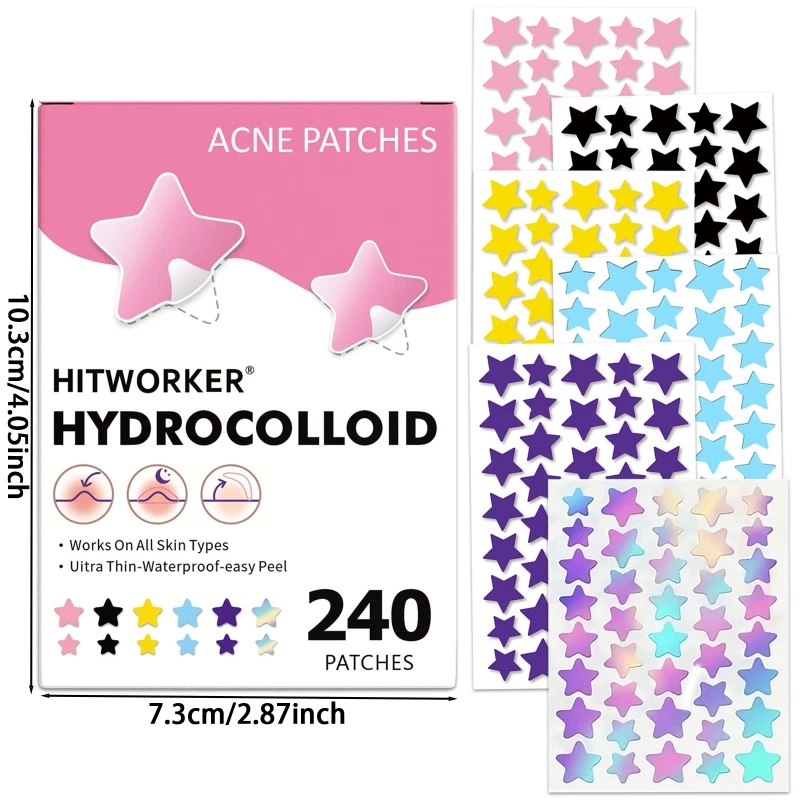 240 шт., патчи для пятен от прыщей, ультратонкие водонепроницаемые, простые в использовании наклейки для лица для очистки прыщей и шрамов, патчи для консилера со звездами