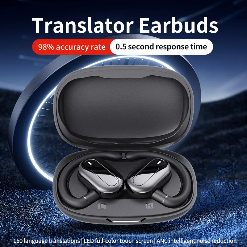 B13 OWS Bluetooth Translation Headphones, Angle Adjustable Ear‑Mounted Open‑Ear Wireless Sports Earbuds with Charging Case