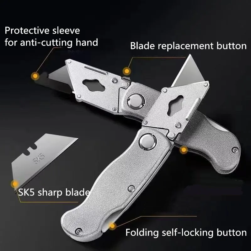 Utility Knife Heavy-Duty Multifunctional Electrician Cutting Blade Telescopic Folding Industrial Grade Knife Holder