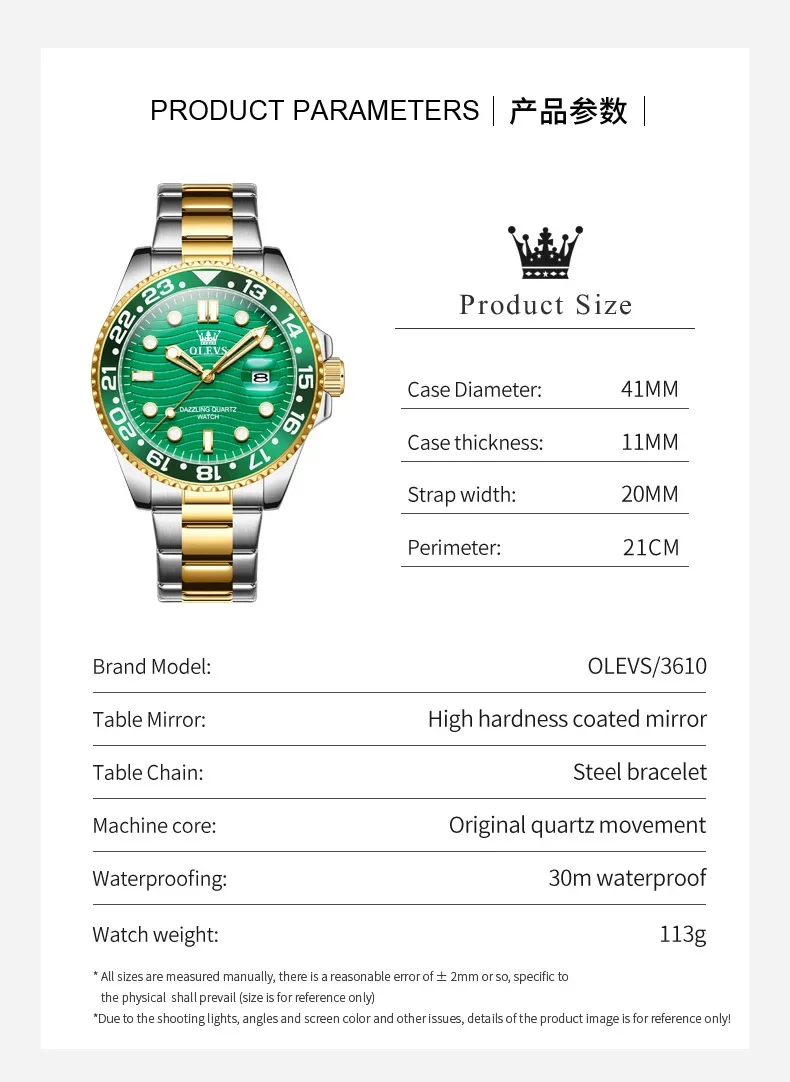 OLEVS 3610 ساعات كوارتز رجالية فاخرة مقاوم للماء للصدمات رياضية مضيئة ساعات المعصم الفولاذ المقاوم للصدأ ساعة للرجال ساعة Relógio