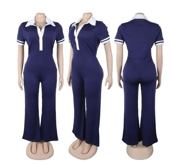 Trendy Jumpsuit Woman 2025 Casual Sexy Elegant Slim Fit Elastic Contrasting Color Collar Slightly Fashion Flared Long Jumpsuit