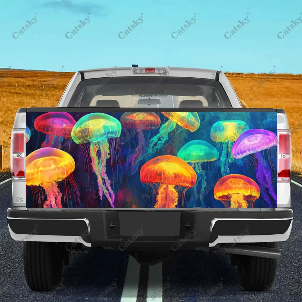 Funny Glowing Jellyfish Print Car Tail Trunk Protect Vinly Wrap Cover Decal Auto Accessories Hood Sticker for Off-road Pickup