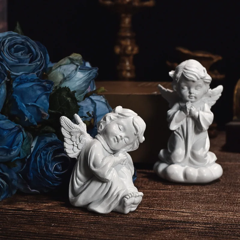 1PCS European Little Angel Resin Prayer Statue Ornament Retro Cute Baby Room Decor Character Statue Home Desktop Decor Crafts